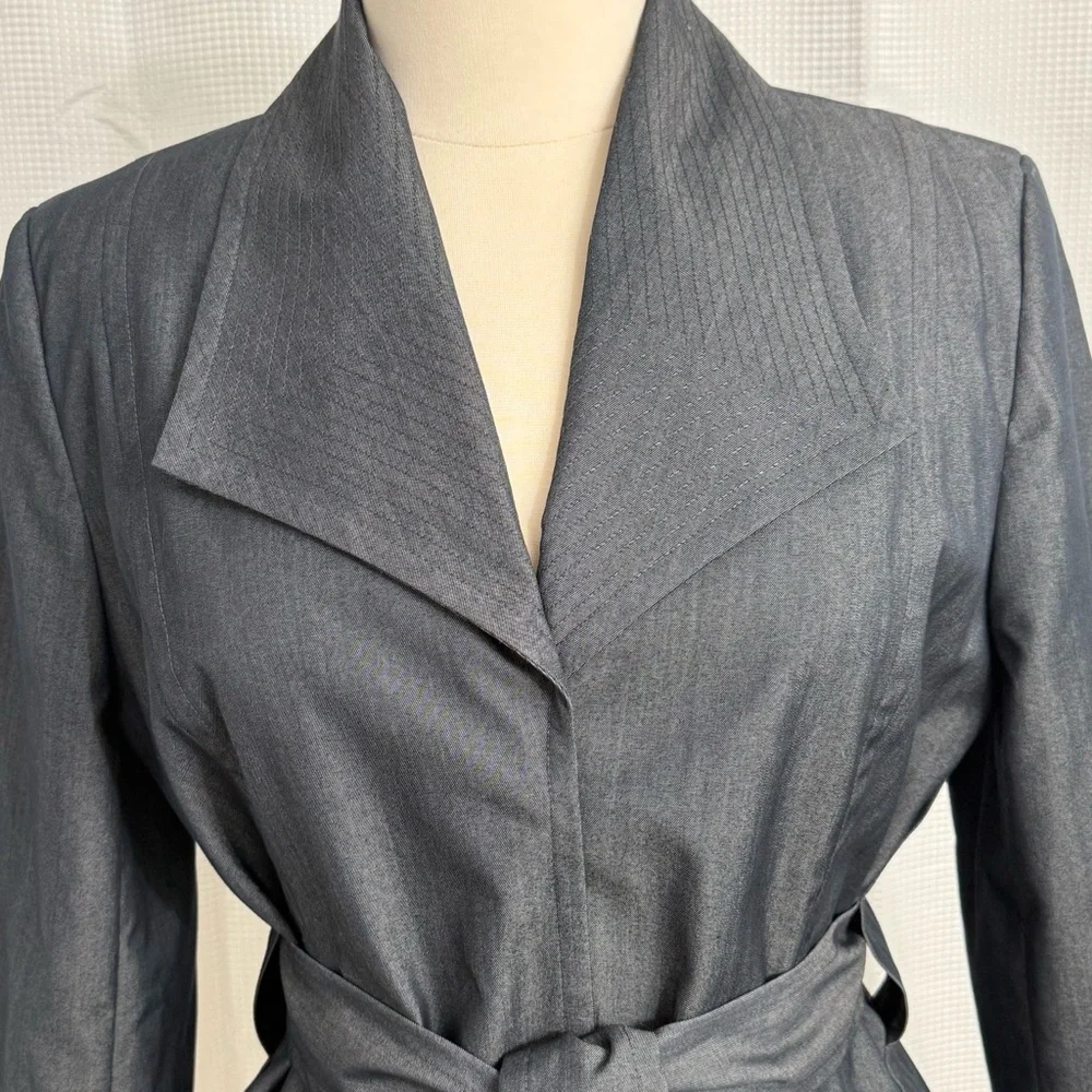Platinum by Larry Levine Women's Front Snap/Tie Long Sleeve Blazer, Gray, Sz 12 - Picture 2 of 8